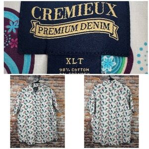 Cremieux Premium Denim Short Sleeve Paisley Print Shirt XLT Cotton Blend